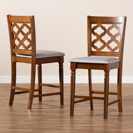 Baxton Studio Ramiro Modern Grey Fabric and Walnut Brown Finished Wood 2-PC Counter Stool Set 176-11376-Zoro